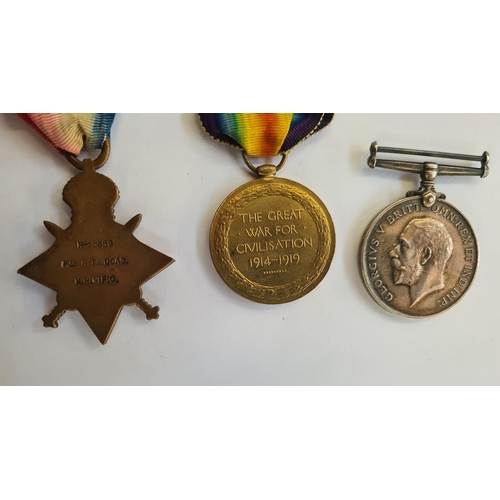 239 - WWI 1914 - 15 Star, Victory medal and War medal, named to 'R-13359. PTE R.T.Lucas K.R.RIF.C'. '19352... 