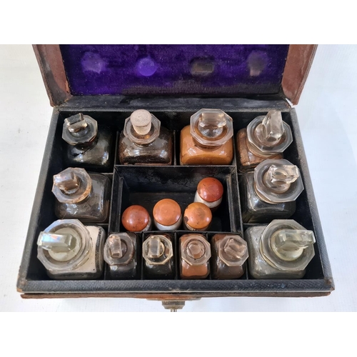 287 - A 19th Century leather cased medicine box, with fitted compartments, glass medicine bottle, four wit... 