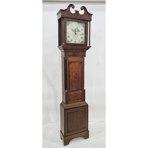 1012 - 19th century mahogany and oak 30-hour longcase clock, with broken swan neck pediment, square-shaped ... 