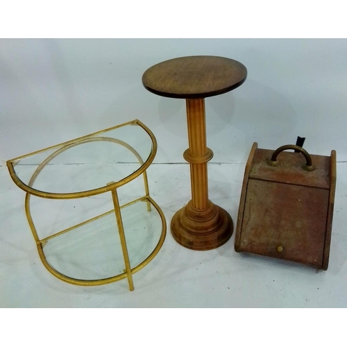 1058 - Coal scuttle, a two-tier D-shaped table and a plant stand (3)