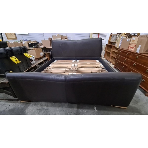 1083 - Harrods 6ft electric bed with brown leatherette head and footboard