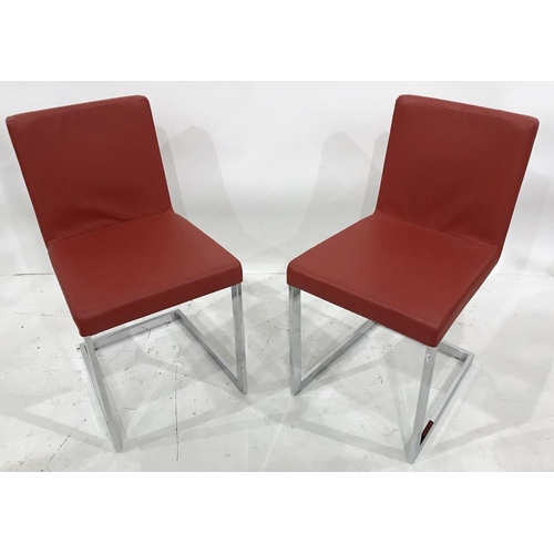 1091 - Set of four red modern cantilever chairs on chrome bases, red leather seats and backs (4)