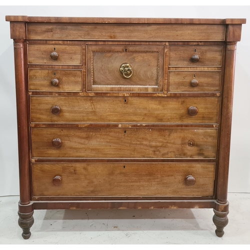 1109 - Scottish mahogany chest of eight assorted drawers including central bonnet drawer, the breakfront wi... 