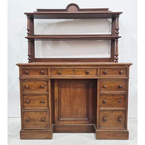 1113 - 19th century mahogany desk with shelved superstructure across two tiers, rectangular top with moulde... 