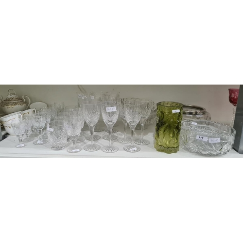 116 - Eleven cut glass stemmed wines, five cut glass tumblers, two cut champagne flutes, six various cut a... 