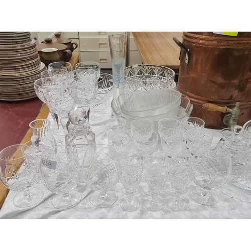 123A - Assorted glassware to include Royal Brierley wines and bowl, LSA stem vase, small glass decanter and... 