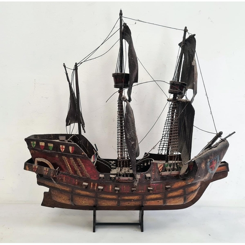 235A - Model three-mast ship on stand, 51cm high