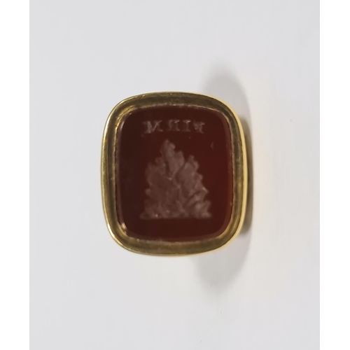 238 - Small Georgian gold seal, rounded oblong, ribbed and floral, the mount in the form of a lion and ins... 