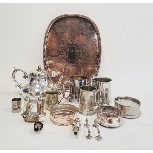 276 - Quantity of plated ware to include trays, teapot, assorted jugs, tankards, etc