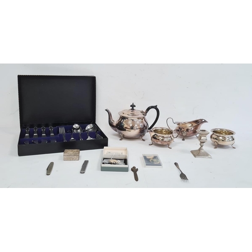 279 - Plated four-piece teaset, candlestick and other items (1 box)