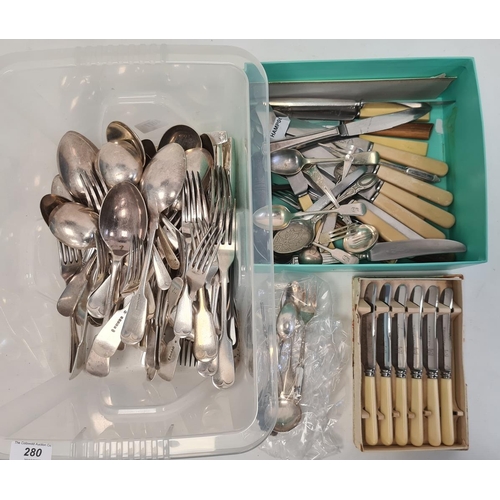 280 - Stainless steel knives and plated flatware (2 boxes)