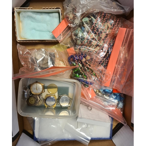 284 - Quantity of costume jewellery to include coral bead necklace, assorted watches, brooches, beaded nec... 