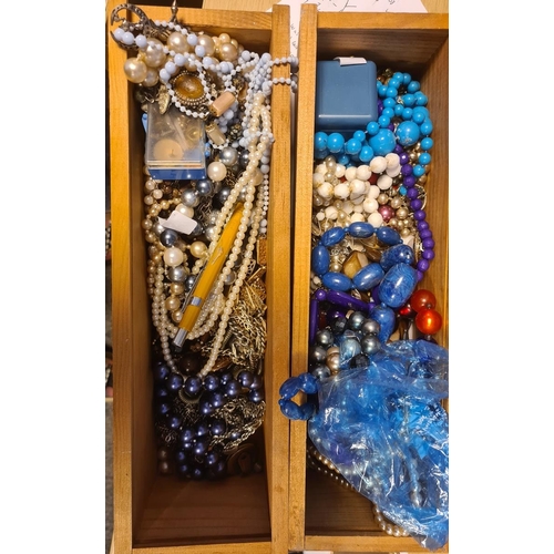 299 - Quantity of costume jewellery, bead necklaces, clip-on earrings, trinket boxes, brooches, etc (3 box... 