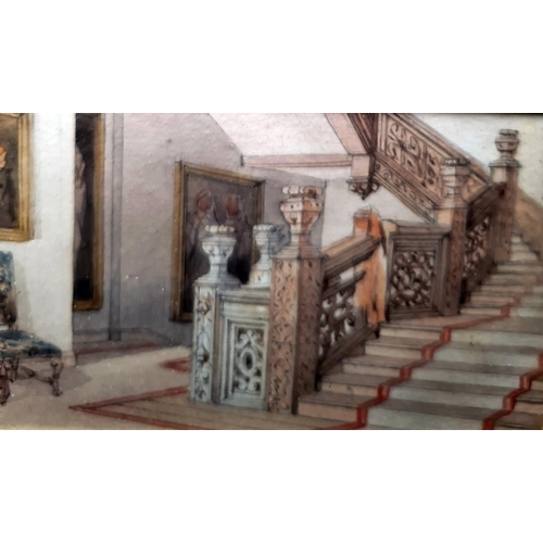 499 - Late 19th/early 20th century English school 
 Set of four miniature watercolour drawings 
 Interior ... 