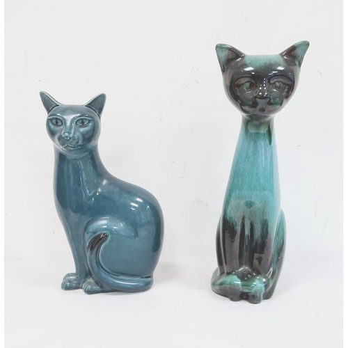 51 - Two various blue glazed Poole pottery cats, 35cm and 29cm high (2)