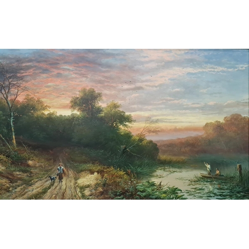 557a - Joseph Wrightson McIntyre (1842-1897)
 Oil on canvas
 Figure with dog on path walking at sunset next... 