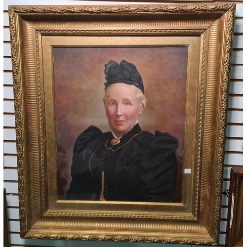 562 - Late 19th/early 20th century school
 Oil on board
 Half-length portrait of a Victorian lady, unsigne... 