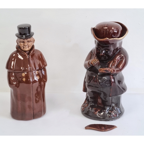 72 - Treacle glazed Toby jug and a pottery figure decanter, a Chinese soapstone miniature model of a monk... 