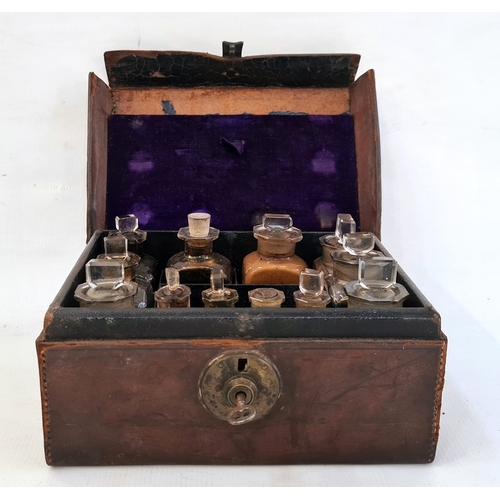 234 - A 19th century leather cased medicine box, with fitted compartments, glass medicine bottle, four wit... 