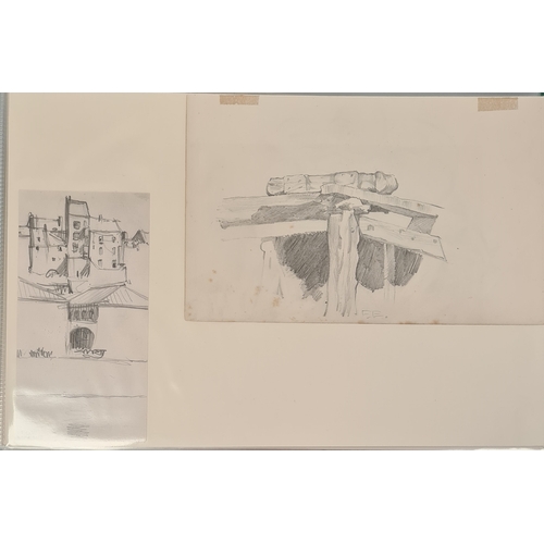 489 - Frank Lewis Emmanuel (1865-1948)
 Collection of pencil sketches 
 Country landscape and harbour scen... 