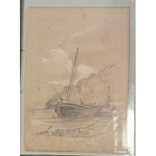 489 - Frank Lewis Emmanuel (1865-1948)
 Collection of pencil sketches 
 Country landscape and harbour scen... 