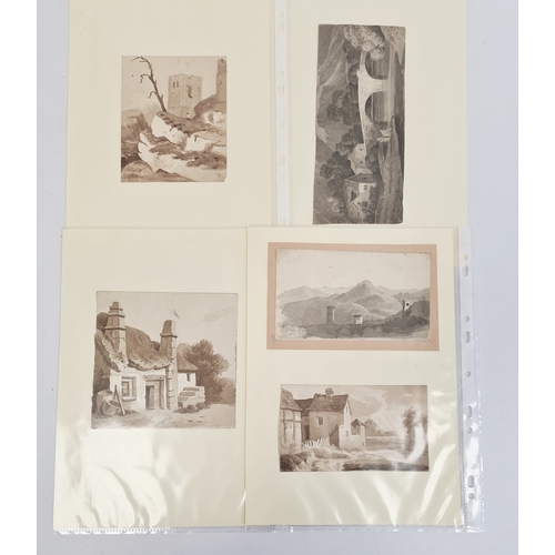 506a - Attributed to School of Peter De Wint (1784-1849)
  Collection of nine sepia watercolours 
  Various... 