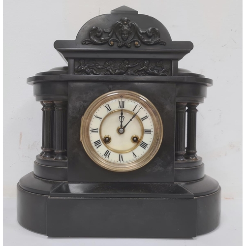 1001 - Black slate mantel clock with Roman numerals to the dial