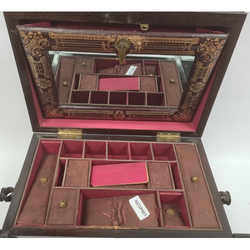 1020 - Victorian lady's workbox in rosewood and mother-of-pearl inlaid, fitted interior with assorted compa... 