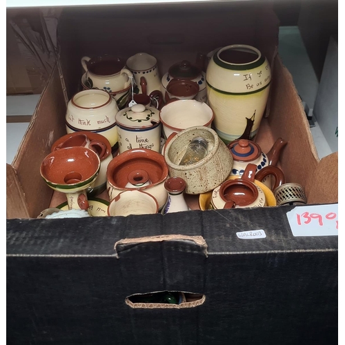 1390 - Large quantity of Devonware to include teapot, mug, jugs, pin trays, allsorts (3 boxes)