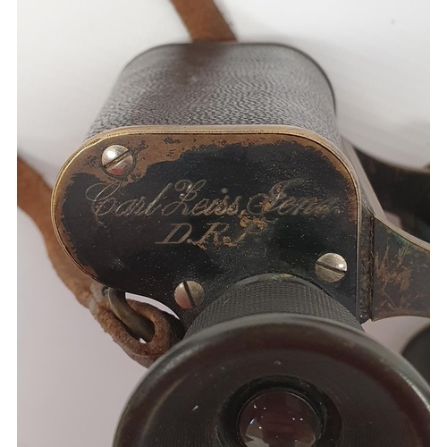 155 - Pair of Carl Zeiss WWI Feldstecher binoculars inscribed 'Carl Zeiss Jena DRP, Feldstecher VERGR.=8' ... 