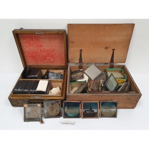 165 - Oak case and contents of lantern slides, a pine box and contents of lantern slides, including exampl... 