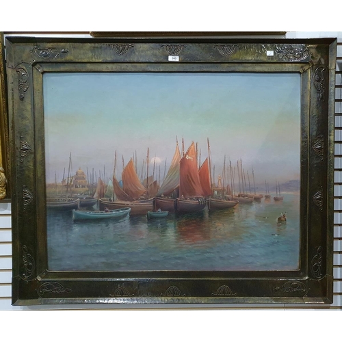 345 - British school (19th century) 
 Continental harbour scene with sailing boats, 92cm x 112cm in Art No... 