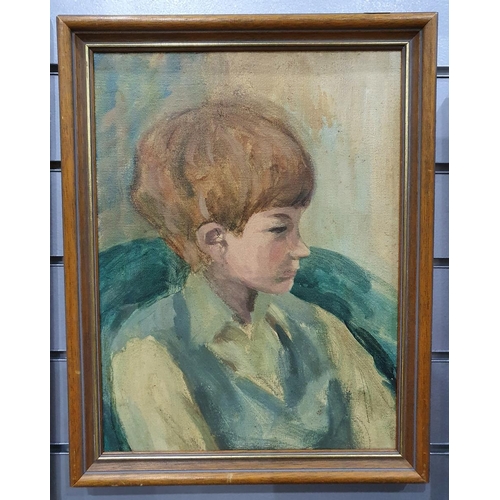 365 - Josette Aris Vailioncourt (20th century)
 Oil on board
 Portrait of a girl and boy in green jumpers,... 