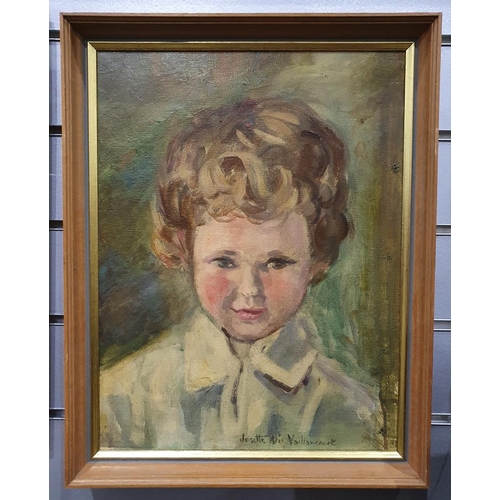 365 - Josette Aris Vailioncourt (20th century)
 Oil on board
 Portrait of a girl and boy in green jumpers,... 