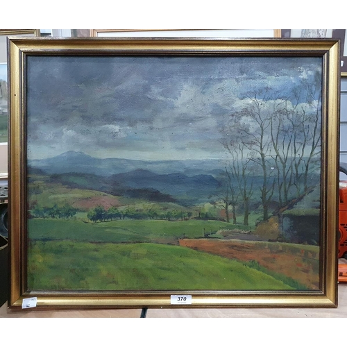 370 - British, 20th century
 Oil on canvas
 View from Woodbury Hill towards ?? into Wales, titled verso an... 