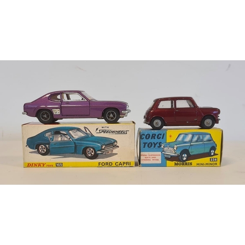 507 - Corgi Toys 77226 dark red Morris Mini-Minor and Dinky Toys Ford Capri (2)