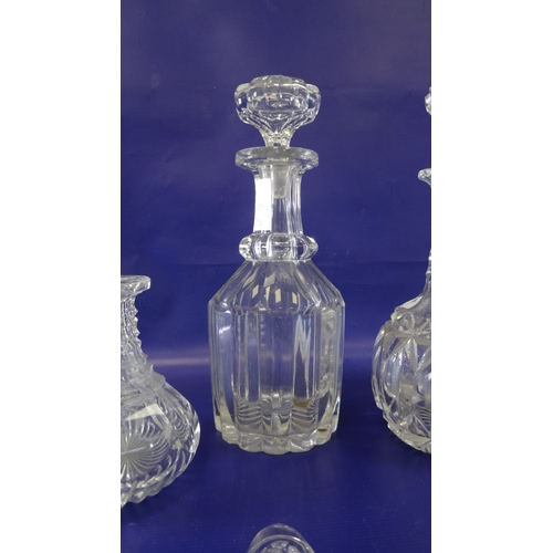 102 - Assorted glass decanters, assorted stoppers, glass bowls, etc