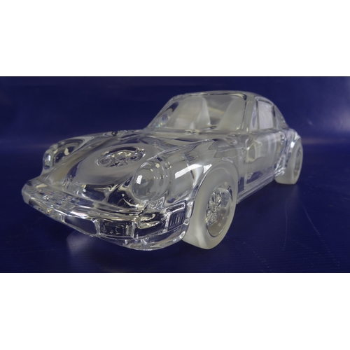 107 - Large Daum , France, clear glass and satin glass model Porsche 911 sports car , 31cm long x 10cm hig... 