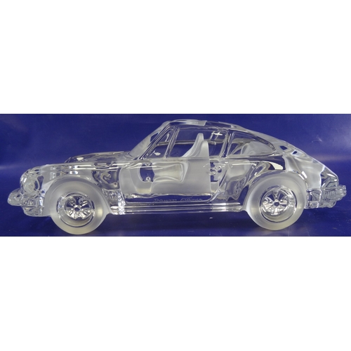 107 - Large Daum , France, clear glass and satin glass model Porsche 911 sports car , 31cm long x 10cm hig... 