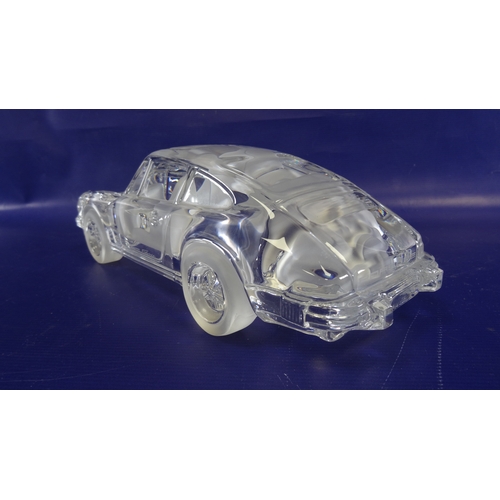 107 - Large Daum , France, clear glass and satin glass model Porsche 911 sports car , 31cm long x 10cm hig... 