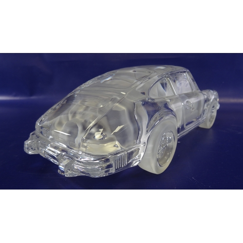 107 - Large Daum , France, clear glass and satin glass model Porsche 911 sports car , 31cm long x 10cm hig... 