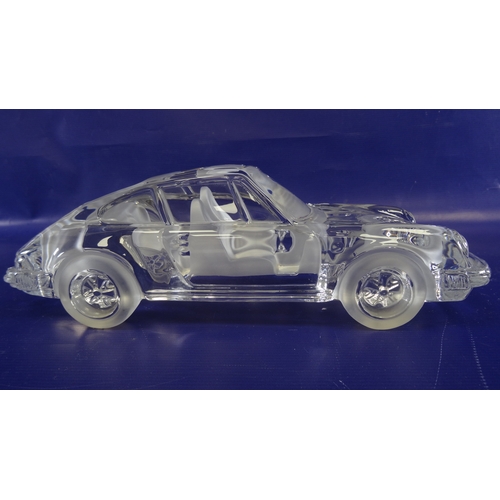 107 - Large Daum , France, clear glass and satin glass model Porsche 911 sports car , 31cm long x 10cm hig... 