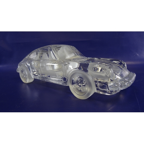 107 - Large Daum , France, clear glass and satin glass model Porsche 911 sports car , 31cm long x 10cm hig... 