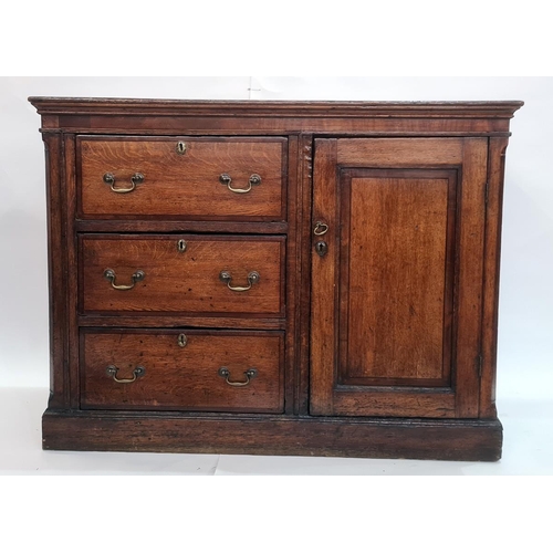 11 - Unusual North Country 19th century oak side cabinet, the rectangular top above mahogany banded cupbo... 