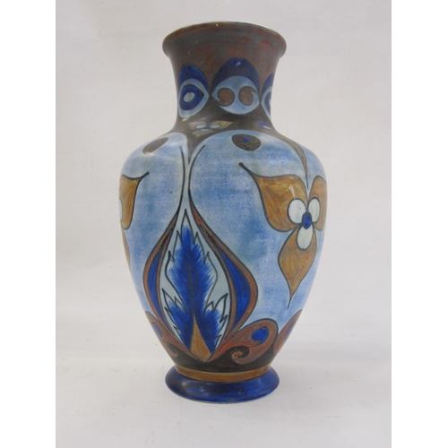 123 - Clews & co. Chameleon ware Art Deco-style vase, baluster-shaped, blue ground with aesthetic leaf dec... 