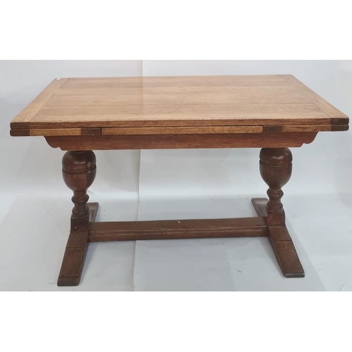 13 - Early 20th century rectangular oak extending dining table with cleated end supports to the top, turn... 