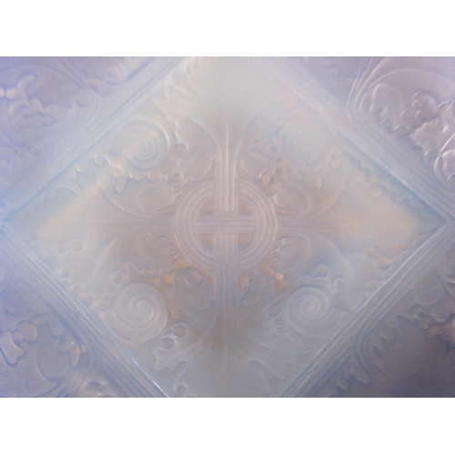 143 - Lalique opalescent square dish 'Vezelay' pattern, 10cm diameter