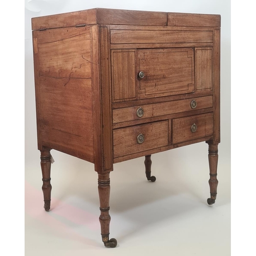 15 - 19th century mahogany folding washstand/dressing table, the rectangular top opening to reveal assort... 