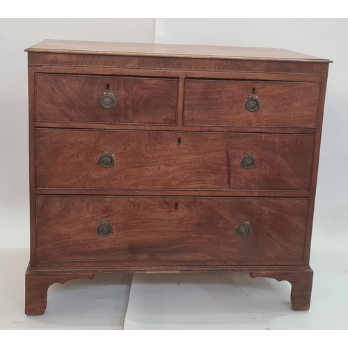 16 - 19th century mahogany chest of two short over two long drawers, to bracket feet, the rectangular top... 