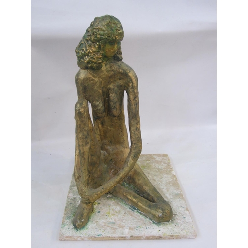 174 - Bill Young (1929-2012) gilt painted plaster maquette of a seated female nude, on wooden base, 54cm h... 